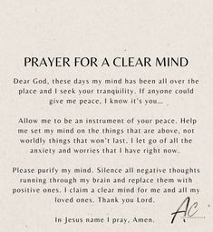 a prayer for a clear mind