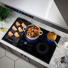 a stove top that has some food on it