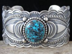 Arnold Blackgoat Kingman "Black Web" Turquoise Bracelet size 6 1/2" Aztec Jewelry, Native American Jewellery, Peace Bracelet, Pueblo Pottery, Persian Turquoise, Cluster Bracelets, American Indian Jewelry, Sterling Bracelets, Royston Turquoise