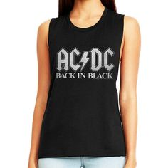 "AC/DC Women's Muscle Tank Top by American Classics Part Scottish, part Aussie, 100% High Voltage Rock Legends! Formed in Sydney in 1973, AC/DC went from Dirty Deeds Done Dirt Cheap on the Highway to Hell to Back to Black in The Flick of the Switch! They have sold over 200 million albums worldwide and they are still working on new music. Wear some rock history, this cool AC/DC graphic t-shirt is vintage style print with a distressed look as if you bought it at an AC/DC Concert Tour in the 80's W Womens Muscle Tank, Band Concert, Back In Black, Muscle Tank Top, Women's Muscle, Festival Tops, Muscle Tank Tops, Black Rock, Concert Tees