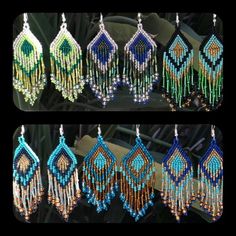 beaded earrings are hanging from hooks in different colors