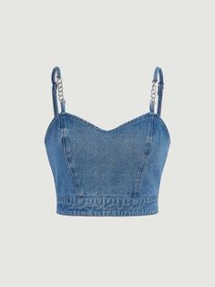 Lavagem Média Casual Collar Sem Mangas Jeans Simples Top Embellished Não elástico  Jeans para Mulheres Denim Tops Women, Crop Tops Jeans, Jean Crop Top, Jeans Crop Top, Crop Top Sewing Pattern, Denim Top Women, Denim Tank Top, Moda Denim, Crop Top With Jeans