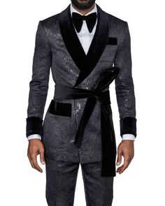 (1) Ralph Black Jacquard Smoking Jacket Tuxedo – WELTHĒ NYC Prom Suit And Dress, Black Men Suits, Black Tie Dress Code, Mens Fashion Swag, Stylish Mens Suits, Wedding Outfit Men, Streetwear Fits, Gq Style, Stylish Mens Fashion