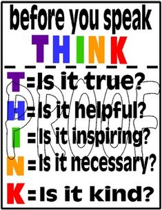 a poster with the words think before you speak