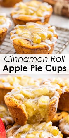 cinnamon roll apple pie cups on a cooling rack