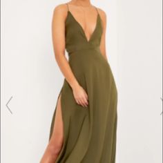 New With Tags! Nothing Wrong With It Just Didn’t Fit. Such A Beautiful Dress! Olive Maxi Dress For Party, Green Sundress Maxi Dress For Date Night, Chic Olive Maxi Length Dress, Elegant Olive Maxi Dress For Spring, Dressy V-neck Lined Maxi Dress, Dressy Lined V-neck Maxi Dress, Olive Dress For Date Night In Spring, Elegant Olive Dress For Date Night, Dressy Green Maxi Dress For Date Night