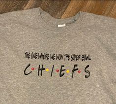 KC Chiefs Friends T-Shirt. Unisex available in long sleeves or short sleeves Funny Chiefs Shirts, Cute Chiefs Shirts, Pop Culture Long Sleeve Tops For Fan Conventions, Pop Culture Long Sleeve T-shirt For Fan Conventions, Long Sleeve T-shirt With Text Print For Fans, Long Sleeve Text Print T-shirt For Fans, Fandom Crew Neck Top With Screen Print, Fandom Screen Print Crew Neck Tops, Fandom Tops For Fan Conventions