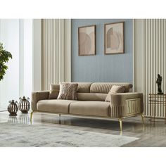 a living room scene with focus on the couch