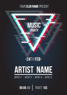 an event poster for music party with geometric shapes and lines in the shape of a triangle