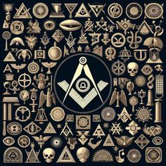 the all seeing eye surrounded by symbols and other things that are on display in this poster