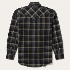 This rugged snap-front flannel shirt features an exclusive brown plaid pattern along with classic western style details like a one-point curved back yoke and a three-snap roper cuff. Crafted from a 100% cotton twill flannel that has been yarn-dyed for rich, lasting color and brushed for a soft appearance, the shirt is garment washed, giving it the lived-in feel of an old favorite that will break in further over time. It has a spread collar with collar stays to keep it in place and is cut in our Western Style Plaid Flannel Shirt For Ranch, Fall Plaid Flannel Shirt For Rodeo, Plaid Flannel Shirt For Rodeo In Fall, Plaid Long Sleeve Western Flannel Shirt, Western Style Long Sleeve Plaid Flannel Shirt, Plaid Flannel Shirt For Ranch In Fall, Western Plaid Flannel Shirt For Rodeo, Western Long Sleeve Flannel Shirt For Rodeo, Western Cotton Flannel Shirt With Button Closure