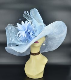 "✿*.Key Features.*✿ If you want an extra wide brim hat, just take it. This is the widest hat in my store. Its brim is 8 inches wide! Also this is a magic hat, you can make the brim to any shape as you want by a steamer. It will keep its shape for long time. With matching crin, veil and special feather flower, very beautiful! It's a custom-made hat, if you want different color crin, veil except feather flower, please contact Anna. Great for Kentucky derby, weddings, church, Easter, Royal Ascot, h Luxury Unique Hat For Kentucky Derby, Luxury Feathered Hats For Spring, Luxury High Crown Top Hat For Races, Luxury High Crown Top Hat For Summer, Luxury Wide Brim Hat With Feather Trim, Luxury Panama Hat For Formal Occasions, Luxury Feathered Costume Hat With Curved Brim, Luxury Costume Hats For Kentucky Derby Evening, Luxury Top Hat For Kentucky Derby Beach Event