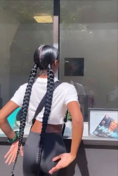 2 Long Slick Back Braids, 2 Slick Ponytail Braids, 2 Slick Braided Ponytails, 2 Ponytails With 2 Braids, 2 Long Braided Ponytails, 2 Low Braids With Weave, Middle Part Two Braided Ponytails, Slick Back With 2 Braids, 2 Braids Ponytail Black Hair