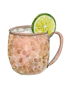 a painting of a drink with a lime slice on top