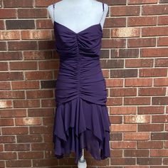 Approximate Measurements Are: Armpit To Armpit 14 Inches, Waist 12 Inches, Inseam 36 Inches. Features Inner Lining, Hidden Side Zip, Spaghetti Straps With Decorative Beading, Asymmetrical Hem, And Flattering Ruching. Purple Dress Maxi, 2000s Asymmetrical Dress, 90s Purple Prom Dress, Purple Ruched Spaghetti Strap Dress, Purple Asymmetrical Dress, Vintage Purple Maxi Dress, Dressy Maxi Dress, Floral Velvet Dress, Velvet Lace Dress