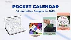 the pocket calendar is shown with different designs