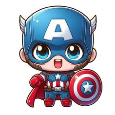 an adorable little avengers character holding a shield