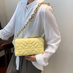 Alton Women's Leather Flap Handbag | Ultrasellershoes.com – Ultra Seller Shoes Yellow Rectangular Shoulder Bag With Chain Strap, Yellow Bag With Chain Strap For Everyday Use, Yellow Bags With Chain Strap For Everyday Use, Trendy Yellow Bags With Chain Strap, Yellow Shoulder Bag With Chain Strap For Travel, Brand Name Shoes, Brand Collaboration, Global Brands, Leather Women