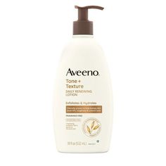 Get softer, smoother, and more evenly toned skin with Aveeno Tone + Texture Daily Renewing Lotion. This moisturizing lotion from a dermatologist-recommended brand gently exfoliates and hydrates sensitive skin while helping smooth rough skin and improve uneven tone. Clinically proven to help bumpy skin (including KP), the exfoliating and nourishing lotion is formulated with 4% natural PHA, Pro-Vitamin B3, and prebiotic oat to moisturize dry skin all day long and help remove built-up skin. Reveal softer, smoother skin after just one use, and more even skin tone in just one week. The fragrance-free renewing lotion is non-greasy, non-comedogenic, and paraben-free. For all-over tone and texture improvement, apply body lotion to clean skin as part of your daily skin care routine. Visible tone an Aveeno Daily Moisturizing Lotion, Bumpy Skin, Body Lotion Cream, Moisturizing Lotion, Daily Skin Care Routine, Rough Skin, Moisturizer For Dry Skin, Daily Skin Care, Smoother Skin