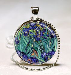 Van Gogh Irises Necklace Spring Flowers by MissingPiecesStudio Spring Flowers Garden, Earth Necklace, Van Gogh Irises, Spring Garden Flowers, Tree Jewelry, Art Pendant, Bezel Pendant, Jewelry Tree, Flowers Garden