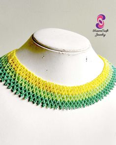 ❤️Add a splash of color to your looks with this boho style seed bead collar necklace made in soothing colors of yellow, lime green and dark green. It's lightweight and fits snugly around neck. Wear it with a matching dress or mix and match with your favorite outfit. Length: 17 inches  ❤️ This seed bead collar necklace is handmade with great care and attention to detail. Made using czech glass seed beads, woven in strong nylon beading thread and attached with silver plated lobster clasp. Each bead is picked up using a needle and woven to create a distinct netted pattern.  ❤️ Gift it to yourself or it makes for a great gift for birthday, anniversary or any other occasion. ---------------------------------------------------------------------------- CUSTOM ORDER Love the design but not the col Yellow Choker Necklace With Colorful Beads, Yellow Beaded Bib Necklaces With Round Beads, Green Tiny Beads Choker Necklace, Green Choker With Tiny Round Beads, Handmade Yellow Beaded Necklaces With Round Beads, Green Round Beads Bib Necklace As Gift, Green Bib Necklace With Round Beads For Gift, Handmade Yellow Choker With Round Beads, Bohemian Yellow Choker With Round Beads