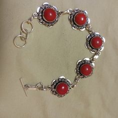 New 7.5" Handmade Adjustable Red Sterling Silver Bracelet, Nickel-free Red Sterling Silver Bracelet, Red Sterling Silver Vintage Bracelets, Nickel Free Red Bohemian Bracelets, Nickel-free Red Bohemian Bracelets, Red Nickel-free Bohemian Bracelets, Red Bohemian Nickel-free Bracelets, Nickel-free Red Metal Bracelets, Red Nickel-free Metal Bracelets