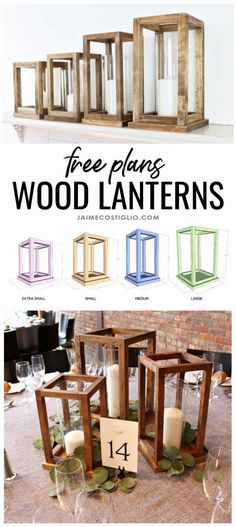 the instructions for how to make wooden lanterns with candles and numbers on them are shown