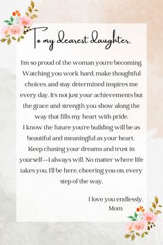 Feeling so proud of my daughter and her hard work! 💖 Whether it's a heartfelt proud of my daughter letter, an inspiring proud of my daughter message, or uplifting proud of my daughter quotes strength, there’s no better way to celebrate her achievements and determination. Show her how much she inspires you with words of love and encouragement!