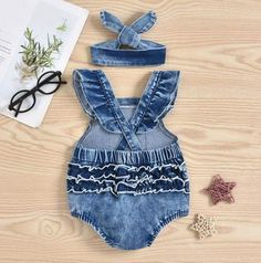 Girl's Clothing Rainbow Denim Romper Body Lace, Rainbow Embroidery, Denim Baby, Boho Romper, Boys Denim, Lace Decor, Acid Wash Denim, Ruffle Romper, Denim Romper