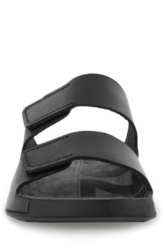 Adjustable hook-and-loop straps offer a perfect fit in this flexible slide sandal featuring an anatomical footbed with shock absorption and rebound. Adjustable hook-and-loop straps ECCO FLUIDFORM comfort technology provides flexibility and anatomical support ECCO PHORENE midsole offers excellent energy return Leather upper and lining/ synthetic sole Made in Portugal Men's Shoes Black Slide Footbed Sandals With Cushioned Footbed, Black Slide Sandals With Cushioned Footbed, Black Leather Double Strap Slides, Black Footbed Sandals With Removable Insole For Outdoor, Black Double Strap Sport Sandals With Removable Insole, Black Synthetic Double Strap Sport Sandals, Black Double Strap Synthetic Sport Sandals, Black Cushioned Footbed Sandals For Outdoor, Black Outdoor Footbed Sandals With Removable Insole