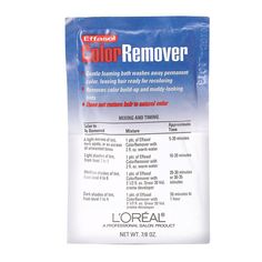 LOREAL EFFASOL COLOR REMOVER PACKETTE  Leaves hair beautifully conditioned and ready for recoloring Does not restore hair to natural color, it removes the tint Removes color build-up and muddy-looking tints L'Oreal Effasol Color Remover removes the tint; revealing the underlying lightened base. Permanent hair color first lightens, then deposits color. Effasol Color Remover removes the color deposit, but leaves the hair in its lightened state as the natural color is no longer in the hair. Does not resotre hair to its natural color. Vidal Sassoon Hair Color, Hair Color Removers, Loreal Hair Color, Beard Dye, Hair Dye Removal, How To Reduce Pimples, Hair Color Remover, Colour Remover, Permanent Hair Dye