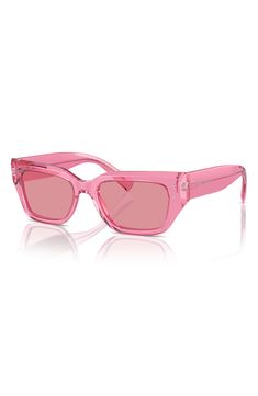 Translucent acetate adds polished gleam to these Italian-made sunglasses styled in a classic cat-eye silhouette. 52mm lens width; 18mm bridge width; 145mm temple length 100% UV protection Acetate Made in Italy Classic Pink Sunglasses With Mirrored Lenses, Clear Mirrored Lenses Cat Eye Sunglasses, Clear Mirrored Cat Eye Sunglasses, Square Frame Clear Cat Eye Sunglasses With Tinted Lenses, Modern Clear Cat Eye Sunglasses With Tinted Lenses, Classic Clear Cat Eye Sunglasses With Mirrored Lenses, Classic Glass Cat Eye Sunglasses With Tinted Lenses, Classic Cat Eye Sunglasses With Tinted Glass Lenses, Classic Acetate Cat Eye Sunglasses With Tinted Lenses