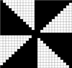 four squares are arranged in the shape of an inverted triangle, which is black and white