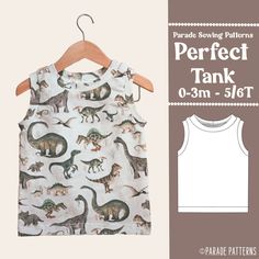 an image of a tank top with dinosaurs on it and the words perfect tank written in white