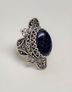 "Sterling Silver .925 Lapis Lazuli Cabochon Handmade In Turkey Filigree Ring Size 8 and 1.5\" long Very good condition, Pictures are part of the description, please look at all the pictures and if you have any question please feel to ask! Make sure you check out my other vintage items!" Mother Of Pearl Necklace, Blue Band, Filigree Ring, Lapis Lazuli, Long Necklace, Statement Rings, Jewelry Accessories, Gemstone Rings, Vintage Jewelry