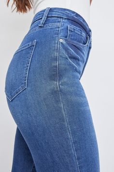 Fitted Denim Blue Jeans With Frayed Hem, Fitted High-waist Denim Jeggings, Fitted High Waist Denim Jeggings, High Rise Denim Blue Jeggings, Stretch High Rise Flare Jeans, Fitted Denim Blue Bottoms With Frayed Hem, Fitted Short Length Jeans With Frayed Hem, Fitted High Rise Denim Jeans, High Rise Dark Wash Flare Jeans