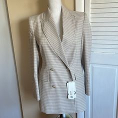 Nwt Cream Gray Brown Pink Bloggers Fave Spring Cream Blazer With Double Button Closure, Cream Blazer With Double Button Closure For Spring, Feminine Fitted Blazer For Fall, Feminine Tailored Fall Blazer, Tailored Feminine Fall Blazer, Feminine Tailored Outerwear For Fall, Tailored Feminine Outerwear For Fall, Tailored Feminine Blazer For Fall, Zara Tailored Blazer For Spring