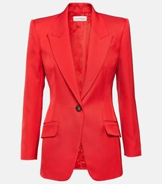 Single-breasted twill blazer in red - Alexander Mc Queen | Mytheresa Spring Knitwear, Spring Sunglasses, Alexander Mcqueen Clothing, Mc Queen, Long Sleeve Blazers, White Blazer, Wool Blazer, Black Blazers, Blazers For Women