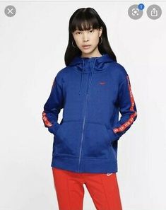 Nike Women's Mens Clippers Red Blue Full-Zip Hoodie Gym Sweater Jacket 3XL $70 888407474729 | eBay Gym Sweater, Nike Women Outfits, Nike Sportswear Women, Sports Wear Women, Rain Jacket Women, Basic Jackets, Training Tops, Grey Coat, Activewear Fashion