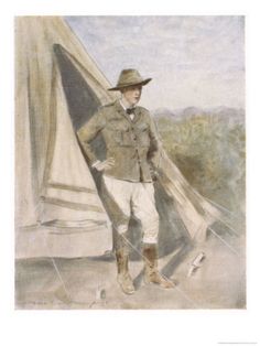 a painting of a man standing in front of a sailboat wearing a hat and coat