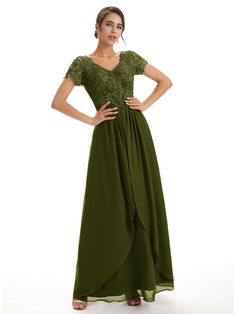 clover|mallory Elegant Flowy V-neck Lace Dress, V-neck Lace Bodice Dress For Prom, Green V-neck Maxi Dress For Banquet, V-neck Scalloped Lace Dress For Prom, V-neck Scalloped Lace Prom Dress, Scalloped Lace V-neck Prom Dress, V-neck Lace Trim Dress For Prom, V-neck Prom Dress With Scalloped Lace, V-neck Lace Bridesmaid Dress