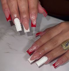 Christmas Nail Set, Red And White Christmas Nails, White Christmas Nails, Nail Art Noel, Red And White Christmas