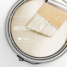 a paint brush is on top of a tin with the word soft focus below it