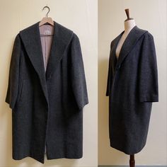 "1960's Grey Wool Overcoat No Inner Size Tag; Fits like a Modern Large Era: 1960's Made Exclusively for Mitsukoshi of Japan No Inner Content Label Classic 1960's Gray Wool Pea Coat Shawl Lapel Collar Feels like a Silk Interior; Light Pink in Color Two Front Pockets with Velvet Lining Left Breast Pocket with Metal Zip Closure Great Vintage Condition. Some Minor Wear on Back that has been Repaired (as Pictured) Measurements: Bust: 23.5\" from armpit to armpit, laying flat. Waist: 24.5\" laying flat Front Length: 41.5\" from shoulder to bottom hem. Arm Length: 21.5\" from shoulder to cuff Shoulder width: 17.5\" from shoulder seam to shoulder seam Bottom Hem: 24.5\", laying flat **Check measurements to ensure a good fit**" Gray Wool Coat, Wool Overcoat, Wool Peacoat, Summer Work Outfits, Wool Coat, Winter Fashion Outfits, Spring Summer Outfits, Spaghetti Strap, Shawl