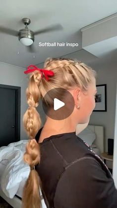 Payden Bordeau on Instagram: "Today’s gameday hair! 
-
-
What’s your go to gameday hairstyle??! 
-
-
#softballhair #softball #reels #gamedayhair #explore #hairinspo #sportyhairstyle" Long Hairstyles Sports, Hairstyles For Pep Rallys, Cute Hairstyles Softball, Softball Hair With Bow, Hair Styles Put Up, Softball Ponytail Hairstyles, Cute Easy Basketball Hairstyles, Softball Tournament Hairstyles, Video Game Hairstyles