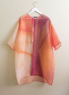 Summer Oversized Silk Blouse, Organza Jacket, Sheer Cardigan, Printed Organza, Blind Stitch, Silk Button Up, Silk Organza, Sleeve Cardigan, Sheer Dress