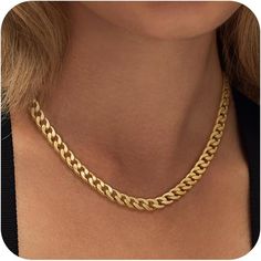 Dainty Gold Necklace for Women: 8MM cuban link chain for women is popular element. Length:15.5"+2.1"extension, they are the fashion choice of customers who like modern aesthetics. According to your clothes and different occasions, matching our necklaces will give you different style Chunky Gold Chain Necklace, Chunky Gold Chain, Trendy Fashion Jewelry, Pendent Necklace, Cuban Link Chain