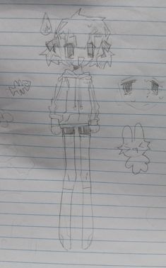 a drawing of an anime character on lined paper