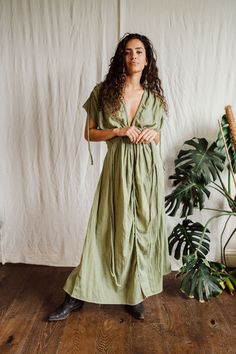 ~Green Lotus dress~ ~ Made with luxury Bamboo- ~Uk size 6~14~ Green Boho Dress For Beach With Short Sleeves, Green Boho Beach Dress With Short Sleeves, Green Boho Dress With Short Sleeves For Vacation, Green Boho Dress With Short Sleeves For Summer, Spring Khaki Maxi Dress For Beach, Khaki Maxi Dress For Beach And Spring, Elegant Green Dress With Tie Waist, Khaki Maxi Length Summer Dress, Summer Vacation Khaki Dress