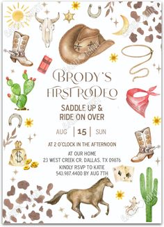 the cowboy themed birthday party is ready to be thrown into the wild with this printable